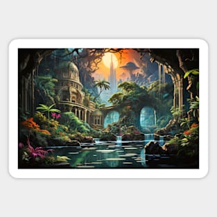 Lost City Concept Abstract Colorful Scenery Painting Magnet